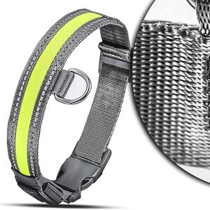 Eversunn Gray LED Dog Collar, USB Rechargeable Waterproof Reflective - Large